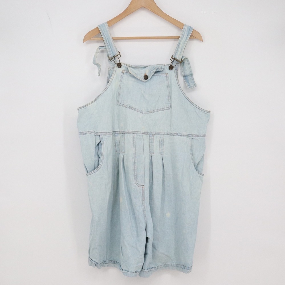 Oh Mamma Shortalls Womens M Maternity Light Wash Denim Pleated Cotton Excellent